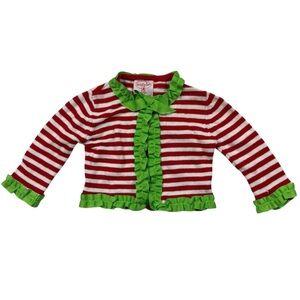 Mud Pie Striped Red and Green Ruffle Cardigan Size 0-6M
